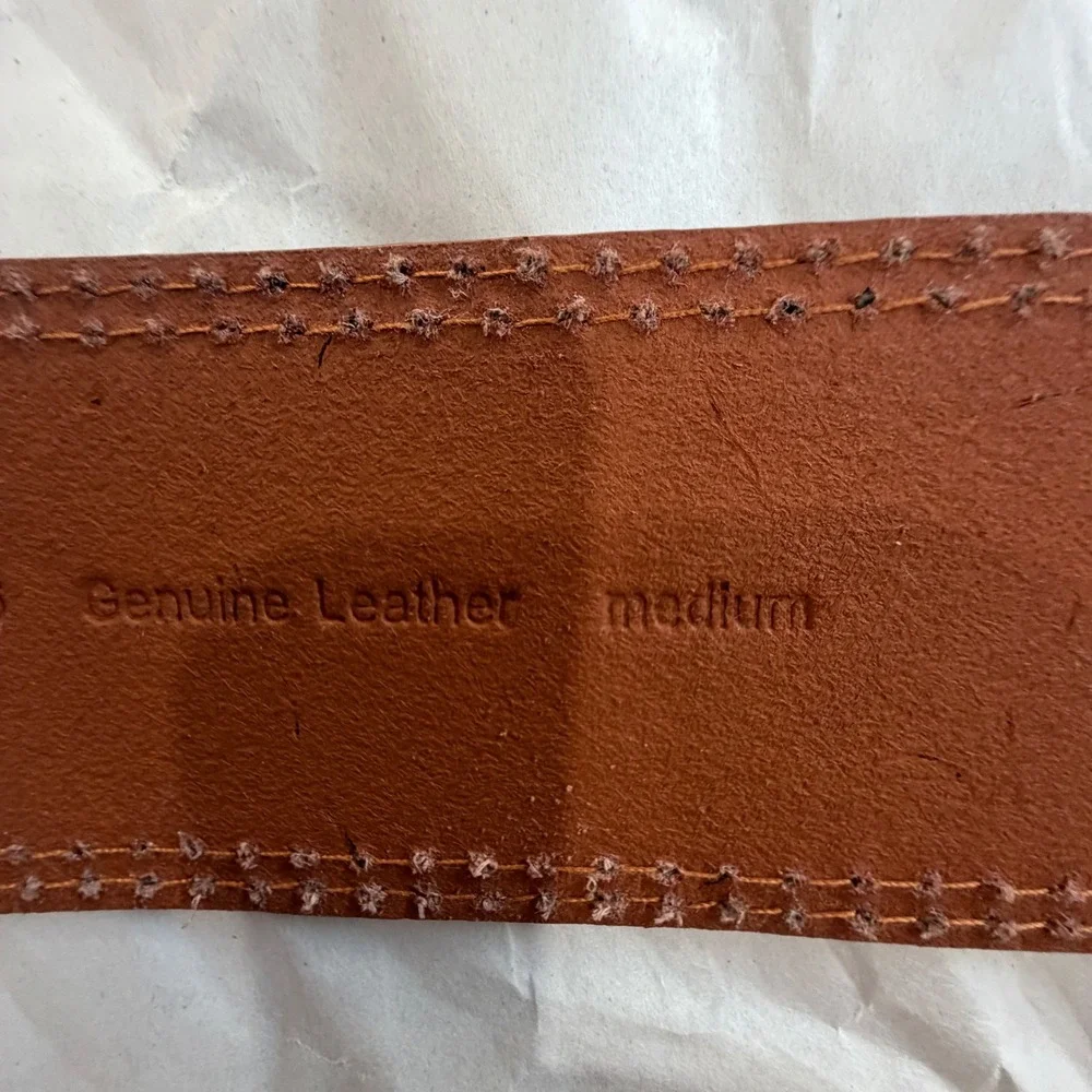 Calvin Klein Brown Leather Wide Waist Belt Gold‎ Buckle Medium Y2K Boho Western